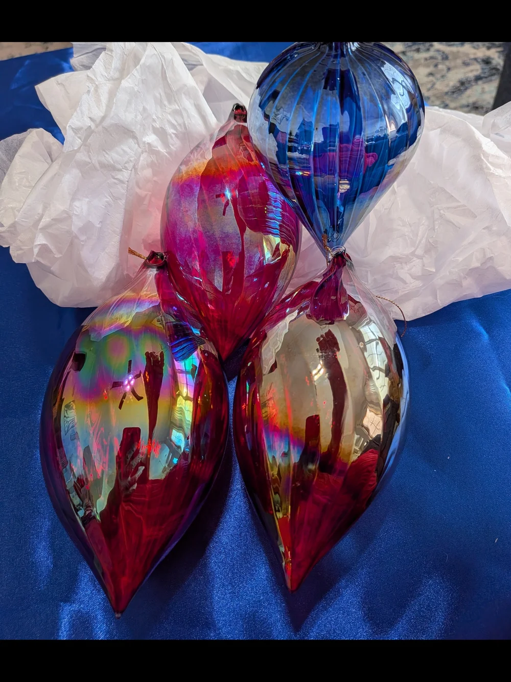 LG Iridescent Glass Teardrop Christmas Ornaments Set Of 4